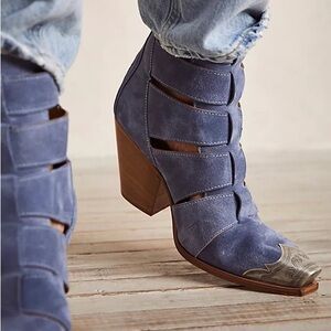 FREE PEOPLE Brayden Fisherman Bootie - Boardwalk Blue Suede, SIZE 9 1/2 US